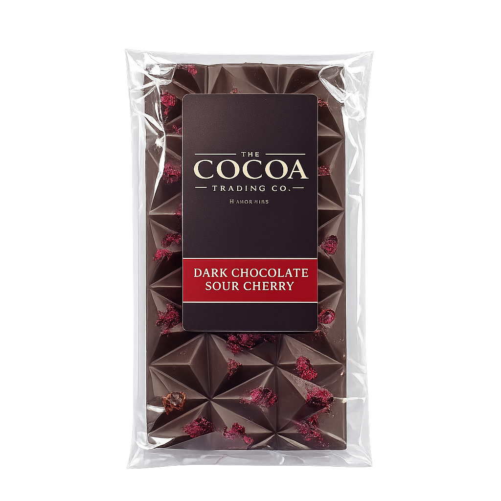 54% Belgian dark chocolate bar with sour cherry