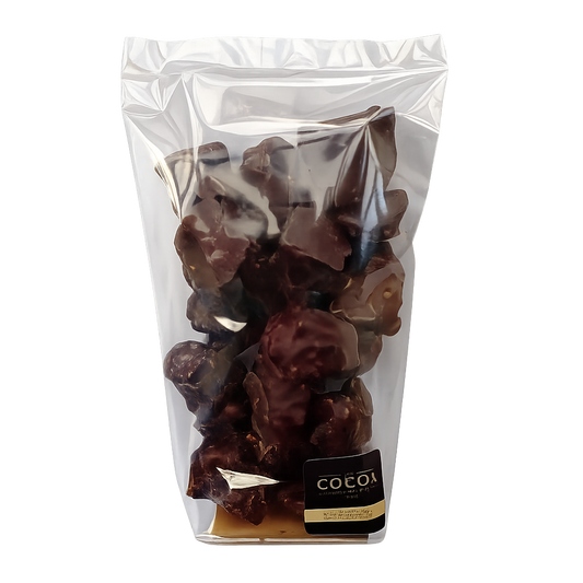 Dark chocolate coated crystalised ginger chunks