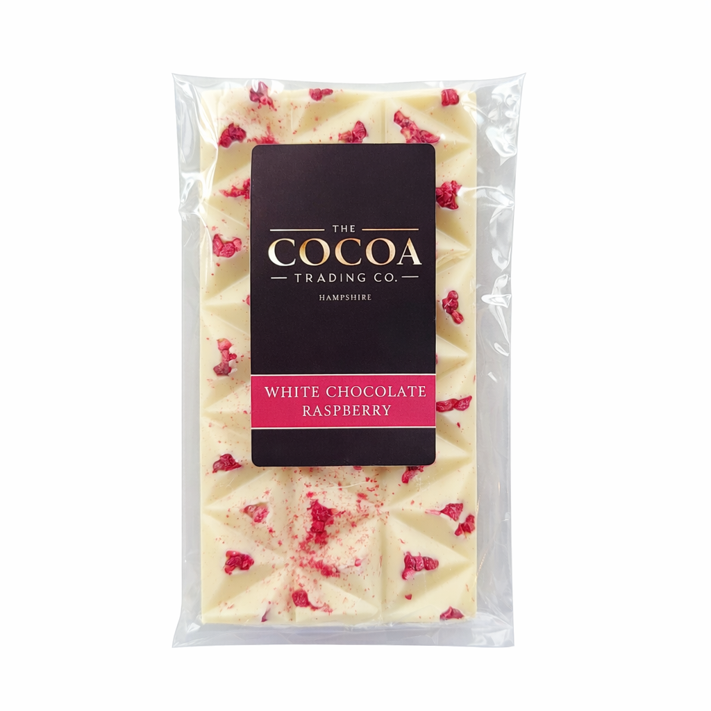 28% Belgian white chocolate bar with raspberry
