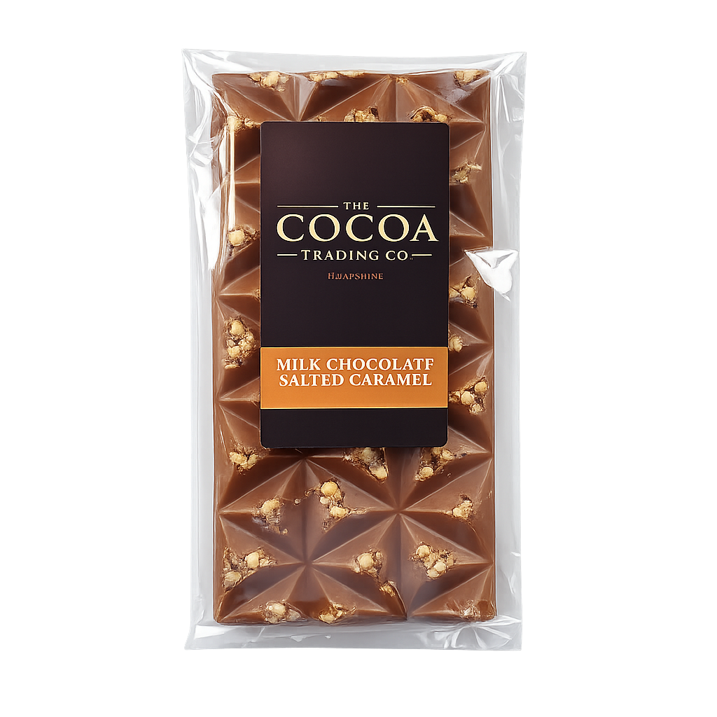 33% Belgian milk chocolate bar with salted caramel.